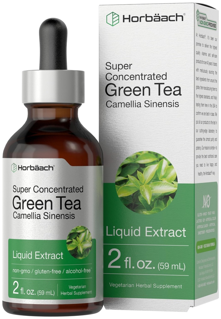 Horbäach Green Tea Extract Liquid Drops | 2 Fl Oz | Herbal Tincture | Alkol Free | Vegetarian | Super Tempd Supplement | Non-GMO, Gluten Free