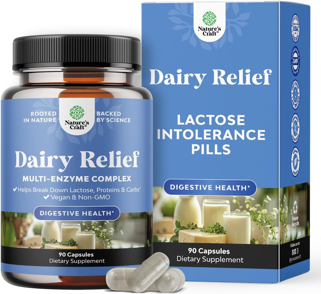 Lactose intolerance Pills 90 Gün Supply - Fast Acting Dairy Digestive Enzymes - Süt Pilleri Digestion, Bloating, Gas and Carb Protein - Lactose intolerance için Tamam