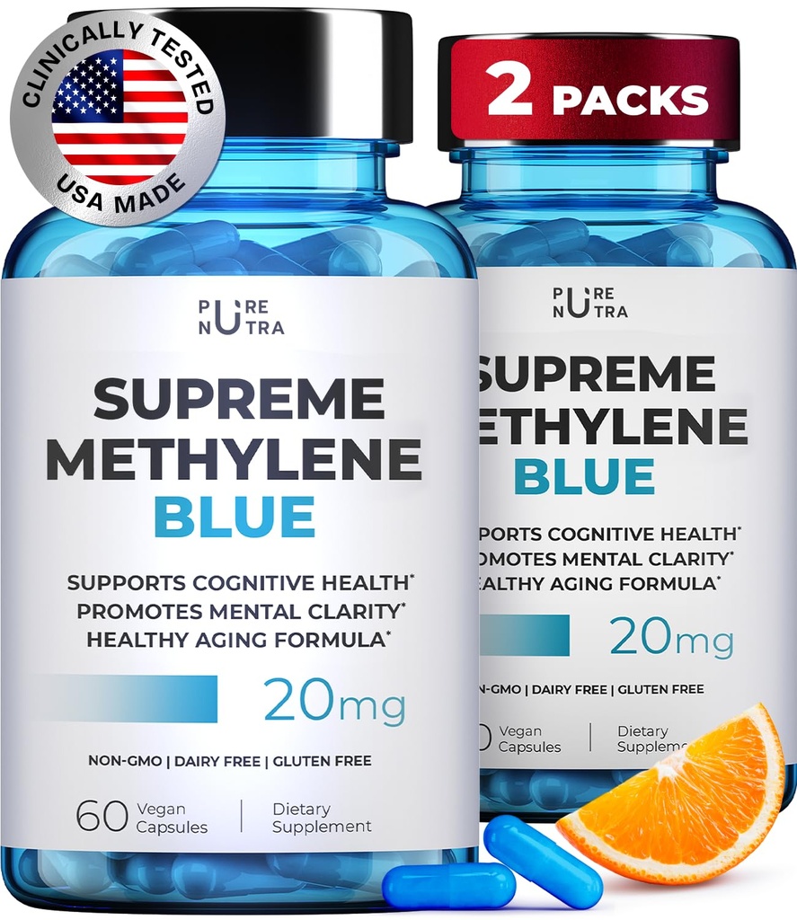 Ultimate Methylene Blue Pharmaceutical Grade 20mg (USP) Methylene Blue Capsules for Humans | Memory Supplement and Brain Booster Supplement | Focus Fuel and Memory Vitamins Energy Pills | 120 Servings
