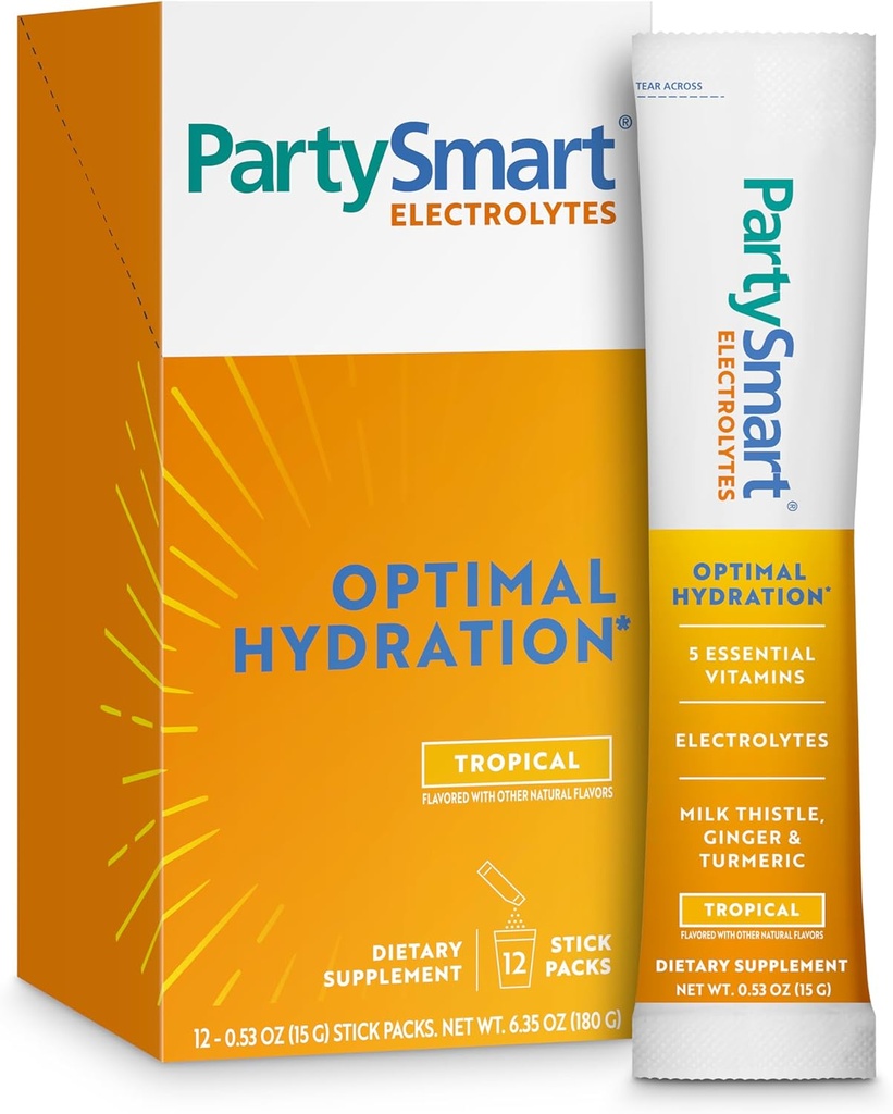Himalaya PartisiSmart Tropikal Elektrolytes Toz Paketleri, 12 Kont, Supports Hydration, Rehidrat with sodyum & Pyum, C & More, Antioksit Süt Butle, Ginger & Turmeric