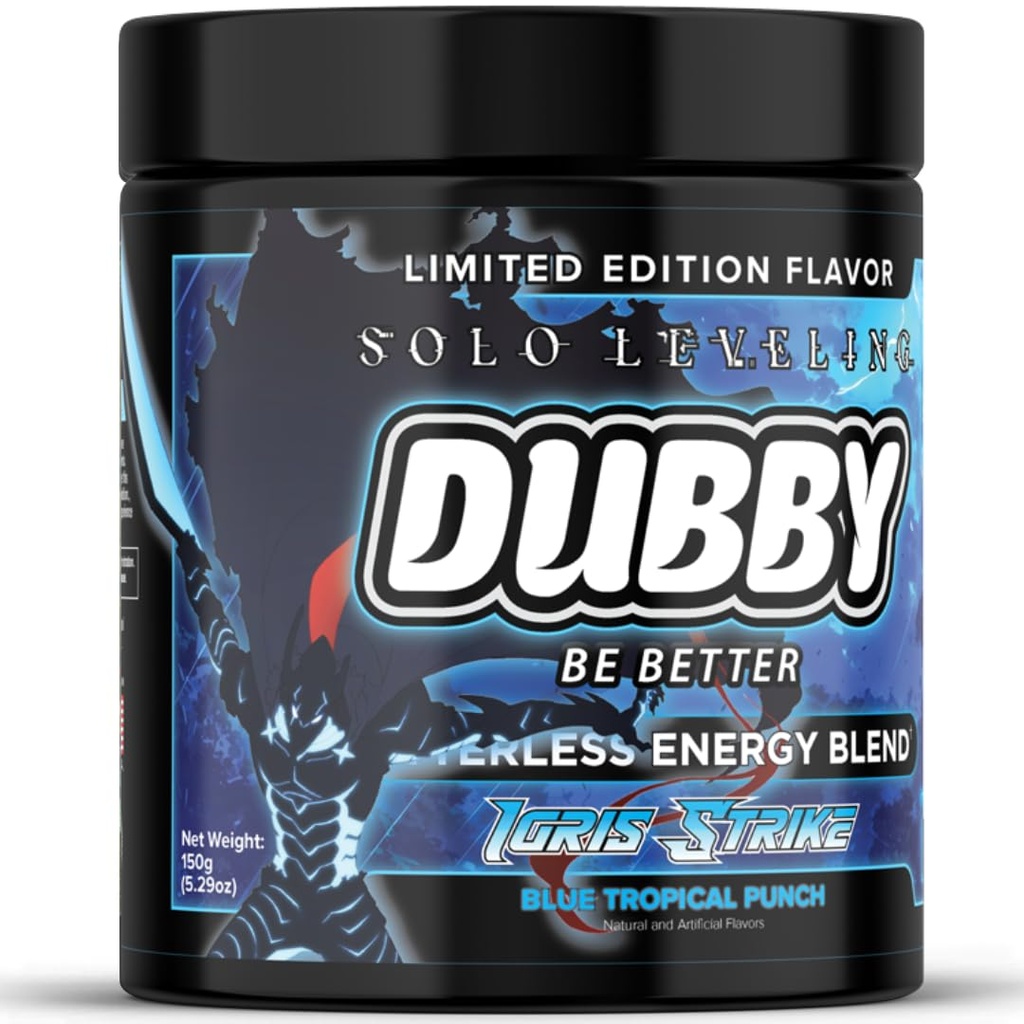 Dubby Solo Leveling Anime Official License Energy Drink Powder- Sugar Free Energy Drinks, Jitter-Free Energy Powder, Blue Tropical Punch Flavor, 30 Serving, 5.29 Ounces (Igris Strike)