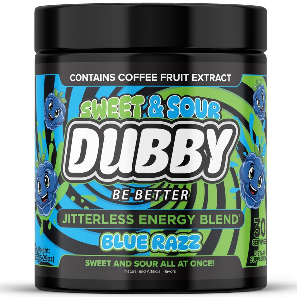 Dubby - Gamer Energy Drink Powder for Gaming - Sugar Free Energy Drinks, Nootropics Jitter-Free Natural Energy Powder, Sweet and Sour Blue Razz Raspberry Flavor, 30 Serving, 5.61 Ounces (Blue Razz)