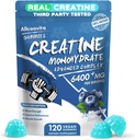 Erkekler ve Kadınlar için Kreatif Monohidrat Gummies Kompleks - 120 Gummies Advanced Formula, L-Taurine + Vitamin B12 Kas Güçlü, Kas Builder, Enerji Boost, Pre-Workout Supplement - Blueberry