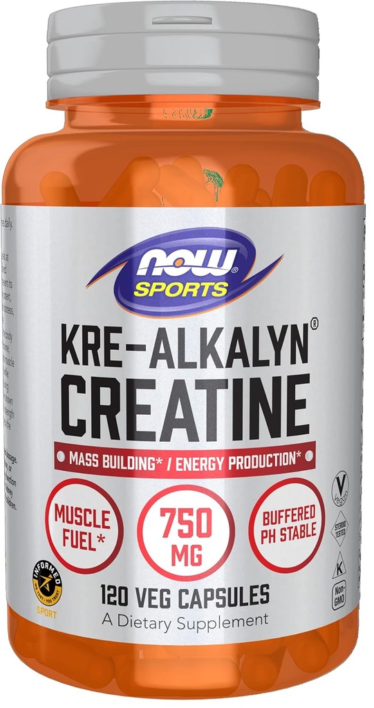 NOW Τρόφιμα Αθλητική Διατροφή, Cre-Alkalyn Creatine 750 mg, Μαζική Κτίριο * / Ενεργειακή Παραγωγή *, 120 κάψουλες Veg