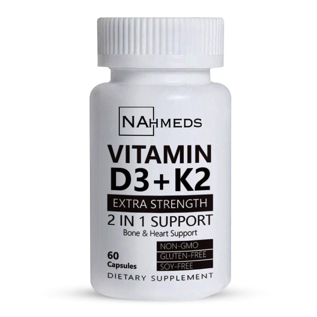 Vitamin D3 + K2 Extra Strength – 60 Capsules | High-Potency 2-in-1 Bone & Heart Health Support | Non-GMO, Gluten-Free, Essential D3 K2 Supplement