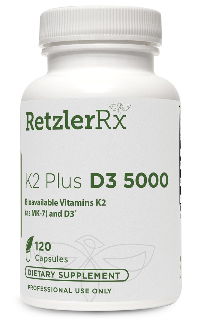 HormoneSynergy RetzlerRx® Vitamin K2 + D3 5000 IU Supplement – High Potency Vitamin D3 (Cholecalciferol) with Vitamin K2 MK-7 – Supports Bone & Immune Health – 120 Capsules
