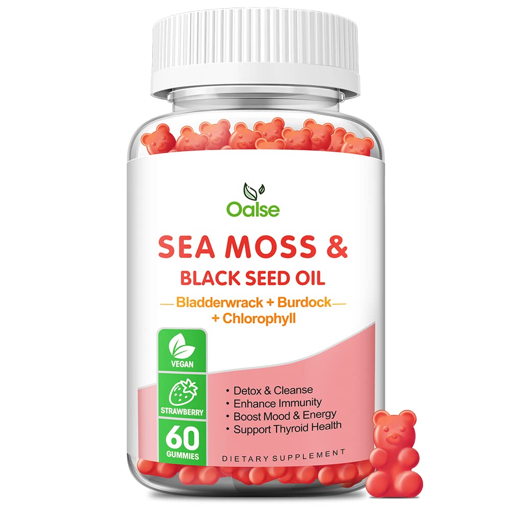 Sea Moss Gummies για ενήλικες παιδιά με χλωροφύλλη, Bladderwrack, Burdock Root, Blck σπορέλαιο, βιταμίνη C & D3, ψευδάργυρος, 8-σε-1 ισχυρή φόρμουλα υποστηρίζει ανοσοποιητικό σύστημα και ενίσχυση της ενέργειας (1-πακέτο)