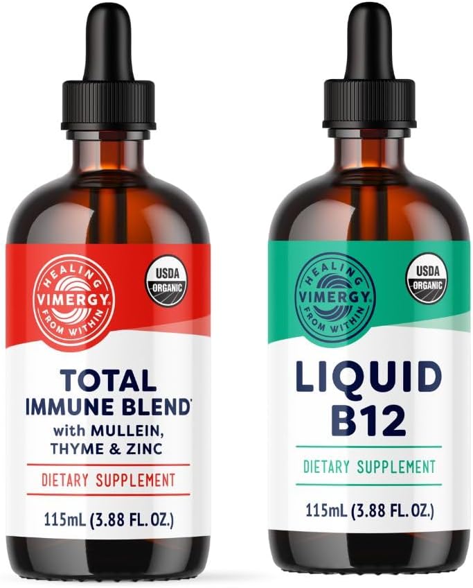 Vimergy All Day Resilience Kit - Organik Sıvı Toplam Immune Mix/Liquid B12 - Beyaz Kan Hücrelerini Artırır, Sağlıklı Kırmızı Kan Hücrelerini Destekler - USDA Organik, Vegan, Paleo, Gluten-Free, Kosher