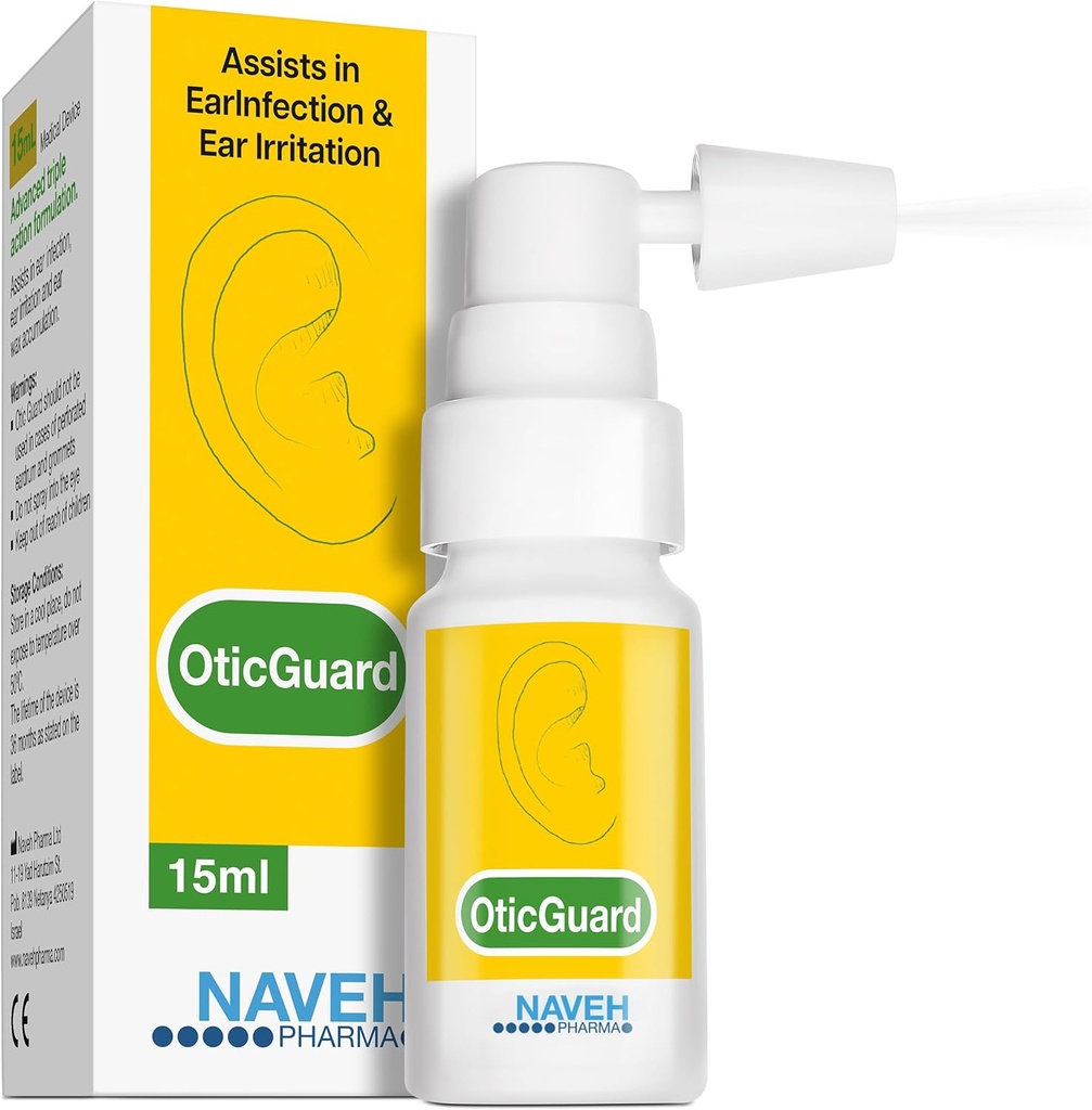 NAVEH PHARMA® Otic Guard - Doğal Kulak spreyi | Organik Herbal Sweet Oil Mix 3 in 1| Itchy Ear, Mayomer's Ear, & Ear Wax Removal | Clogged Ears | 0,5 Fl Oz Oz