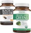 Black Seed Oil & Organic Super Greens (3-Month Supply) Tohum & Sprout Sche of Black Seed Oil (180 Capsules) Cold-Pressed Nigella Sativa & Organik Super Greens Toz (180 Tablet) Tamam Superfood