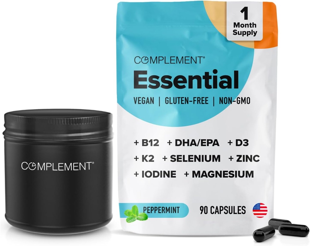 Συμπλήρωση Vegan πολυβιταμίνες για γυναίκες & άνδρες - Omega 3 DHA+EPA, βιταμίνη B12, βιταμίνη D3 K2, ψευδάργυρος, σελήνιο, μαγνήσιο, συμπλήρωμα ιωδίου- ανοσοποιητική υποστήριξη- 90 κόμης, περιλαμβάνει Jar