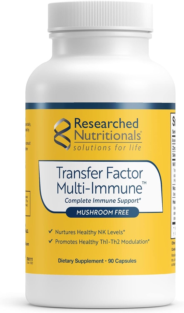 Ερευνημένα Διατροφικά Transfer Factor Multi-Immune Colostrum Supplement - Mushroom-Free Ανοσοποιητική Υποστήριξη με ψευδάργυρο, Beta Glucan, και Πράσινο Τσάι - Υποστηριγμένο από Κλινική Έρευνα (90 Κάψουλες)