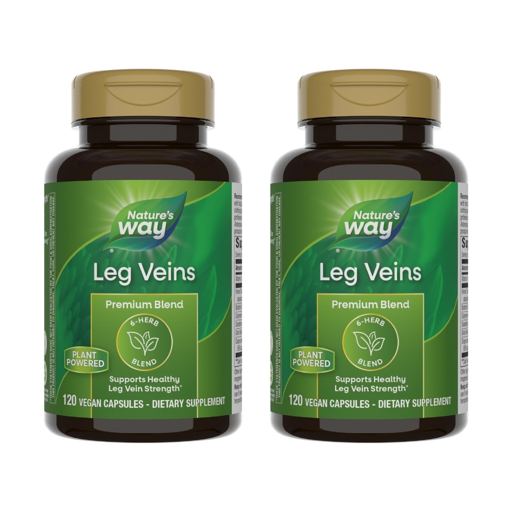 Nature's Way Leg Veins, Supports Healthy Leg Vein Strength*, 6-Herb Blend, With Horse Chestnut Extract, Dandelion, Gluten Free, 120 Vegan Capsules (Packing May Vary) - 2 Pack