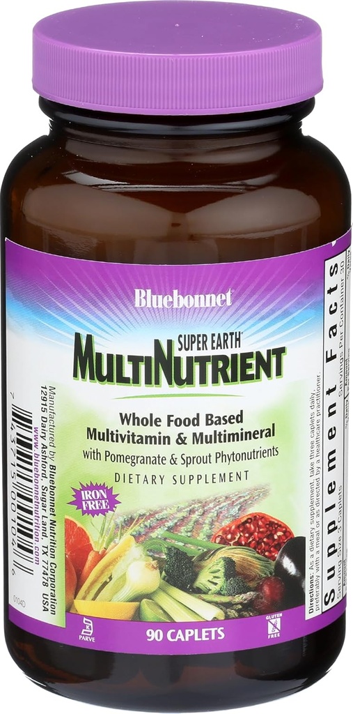 Bluebonnet Beslenme Süper Dünya * MultiNutrient Formula (Iron Free), Günlük Beslenme Desteği için *, Gluten-Free, Kosher sertifikalı, Süt Free, Vejetaryen Dostu, 90 Caplets, 30 Hizmetkâr