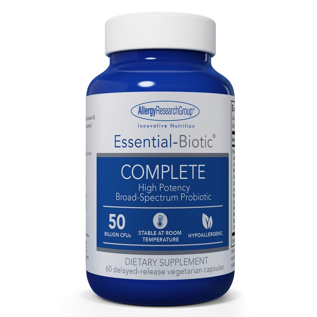ARG Essential Biotic Complete - 50 Billion CFU Probiotic - Gut & Digestive Support - Delayed Release Capsules - Hypoallergenic - 60 Servings - 60 Capsules