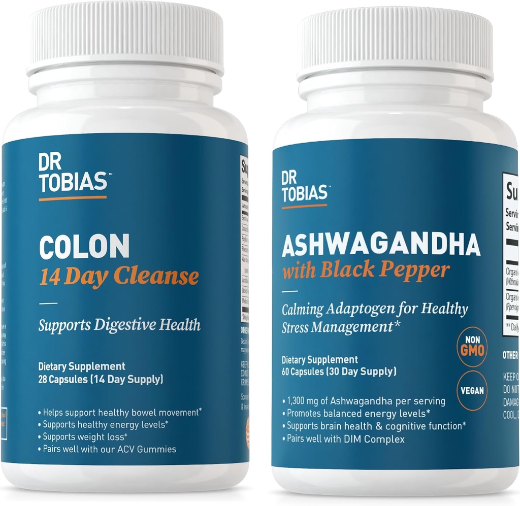 Dr. Tobias Colon 14 Day Cleanse and Ashwagandha Capsules, Kolon Cleanse Detox ve Calming Adaptogen, Supports Energy & Immune Health, Non-GMOMO