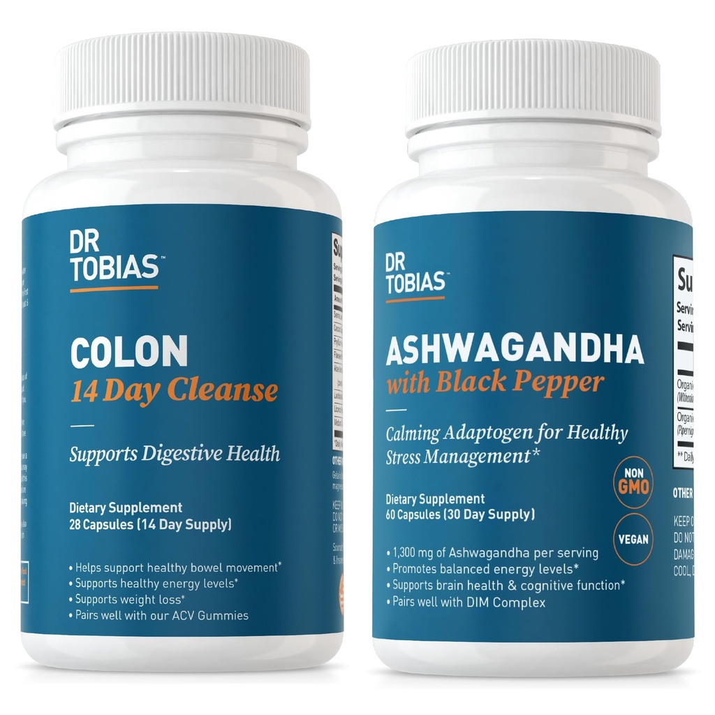 Dr. Tobias Colon 14 Day Cleanse and Ashwagandha Capsules, Kolon Cleanse Detox ve Calming Adaptogen, Supports Energy & Immune Health, Non-GMOMO
