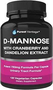 D Mannose Capsules 600 mg D-Mannose Toz Per Cap - Bladder, Urinary Tract ve UTI Destek - 120 Veggie Caps