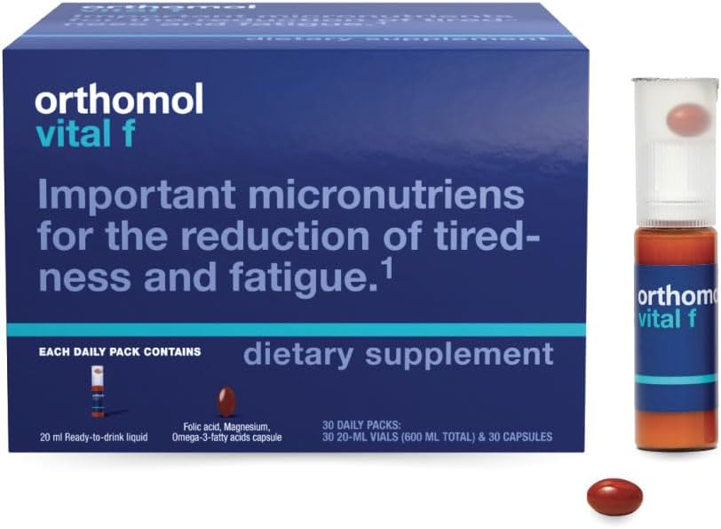 Orthomol Vital F Vial for Women, 30-Day Vitamin Supplement – Daily Energy, Fatigue Reduction & Vitality Support with Vitamins A, B, C, D, E, K, Omega-3 & Iodine