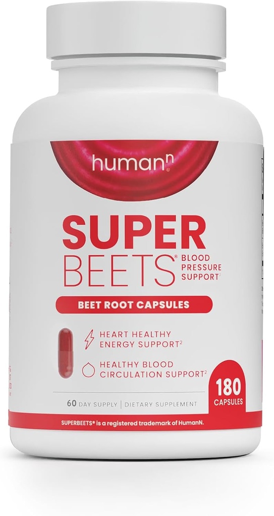 HumanN SuperBeets Κάψουλες ρίζας τεύτλων Γρήγορη κυκλοφορία 1000mg, Βοηθά στην υποστήριξη της παραγωγής νιτρικού οξειδίου, της αρτηριακής πίεσης, της υγείας της καρδιάς, Περιέχει μη-GMO σκόνης ριζών, Σπουδασμένα αντιοξειδωτικά 180 μέτρα