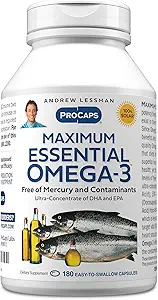 ANDREW LESSMAN en Essential Omega-3 Unflavored, 180 Softgels - Ultra-Pure Omega-3 Fish Oil 1200 mg-High DHA, No Mercury Supplement-Küçük, Easy to Sw Fish Oil Capsules