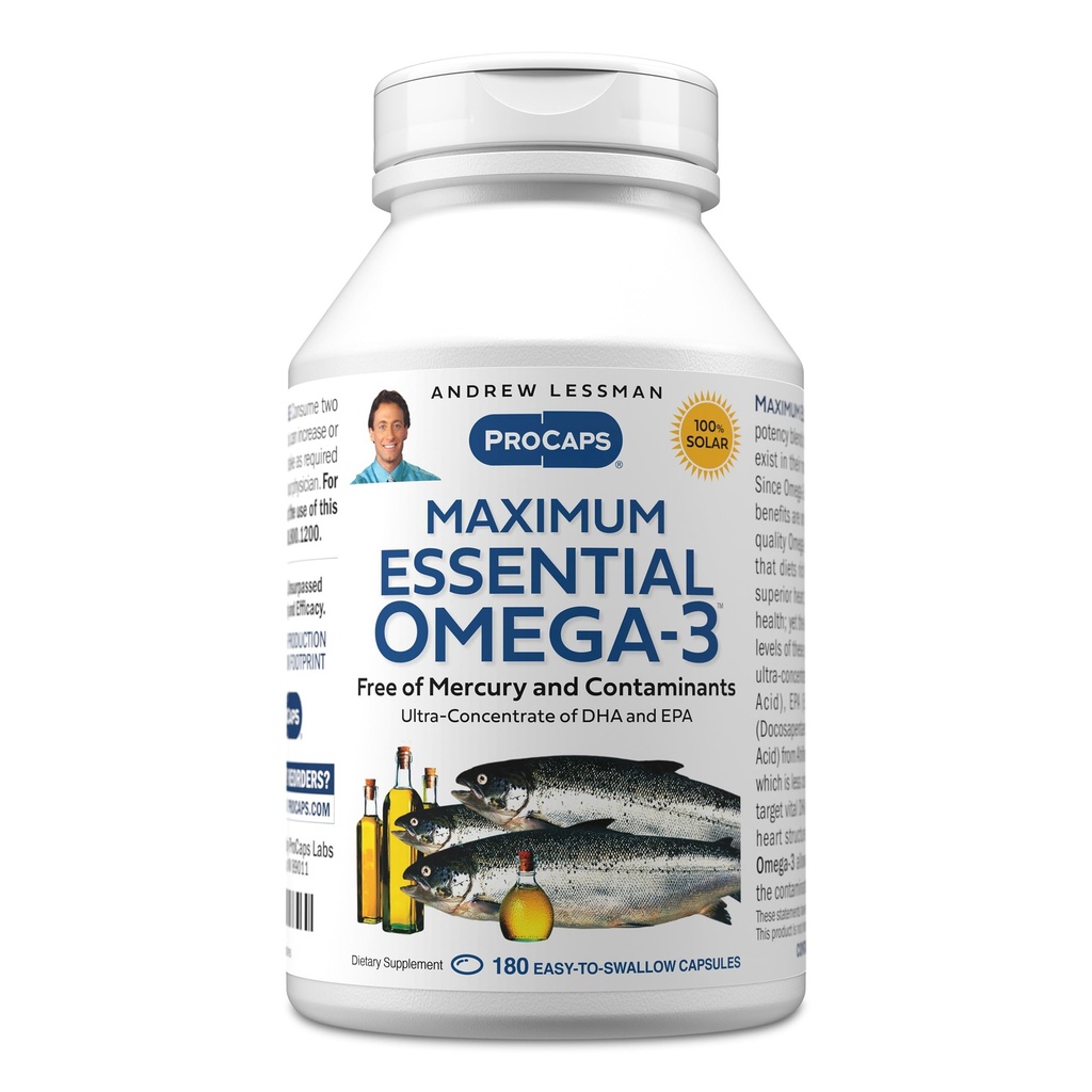 ANDREW LESSMAN en Essential Omega-3 Unflavored, 180 Softgels - Ultra-Pure Omega-3 Fish Oil 1200 mg-High DHA, No Mercury Supplement-Küçük, Easy to Sw Fish Oil Capsules