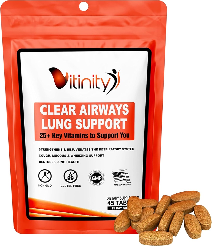 VITINITY Lung Cleanse Respiratory Immune Support Supplement,25+Key Materials Lung Health Detox for Breathing, Asthma, Mevsimsel Alerji Tablet (15 Gün)