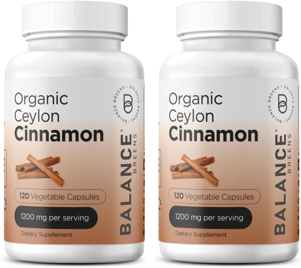 Balancebreens Certified Organic Ceylon Cinnamon 1200mg συμπλήρωμα - 120 κάψουλες Veg - Καρδιά, εγκέφαλος και κοινή λειτουργία Υποστήριξη - Δεν χάπια πλήρωσης (πακέτο του 2)