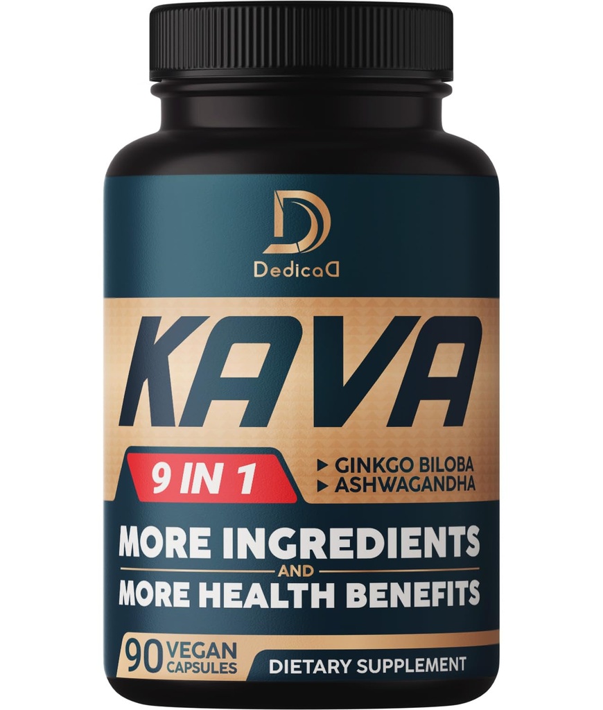 DEDICAD Kava Kava Capsules - 3 Month Supply - 9 Herbs with Ginkgo Biloba, Ashwagandha Root, Andean Cocoa, Graviola Leaf, Chamomile, Valerian, Lemon Balm & Skullcap - Support Mood & Immune - 90 Pills