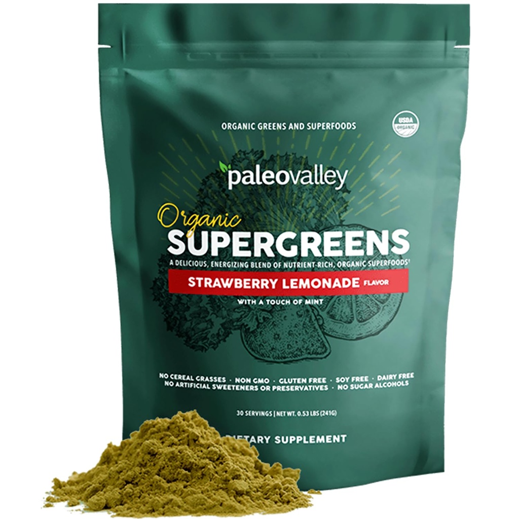 Paleovalley Organic Supergreens - Βιολογικά Πράσινα Σκόνη Superfood για την υποστήριξη του ανοσοποιητικού - Paleo Green Powder Blend - 28 Σερβιέτες - 23 Βιολογικά Superfoods - Χωρίς γλουτένη, Χωρίς δημητριακά, σόγια ή σιτηρά