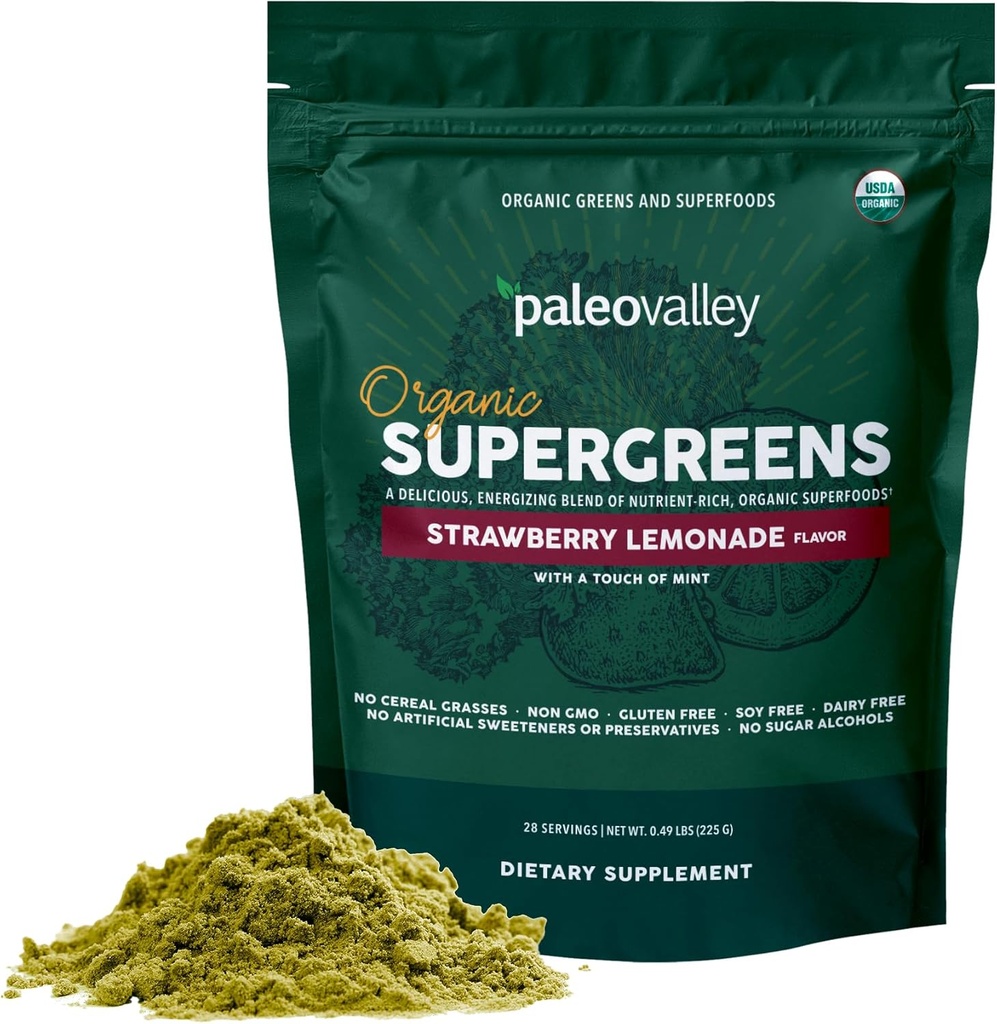 Paleovalley Organik Supergreens - Immune Support için Organik Yeşiller - Paleo Yeşil Toz Toplantısı - 28 Hizmet - 23 Organik Superfoods - Gluten Free, No Cereal Grasses, Soy veya tahıl