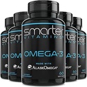 (5 Pack) Έξυπνοτερο Ωμέγα 3 Fish Oil, Berry Flavor, Burpless, χωρίς γεύση, 2000mg, ισχυρή τριπλή δύναμη DHA EPA εγκέφαλος Omega-3, Made with AlaskOmega®
