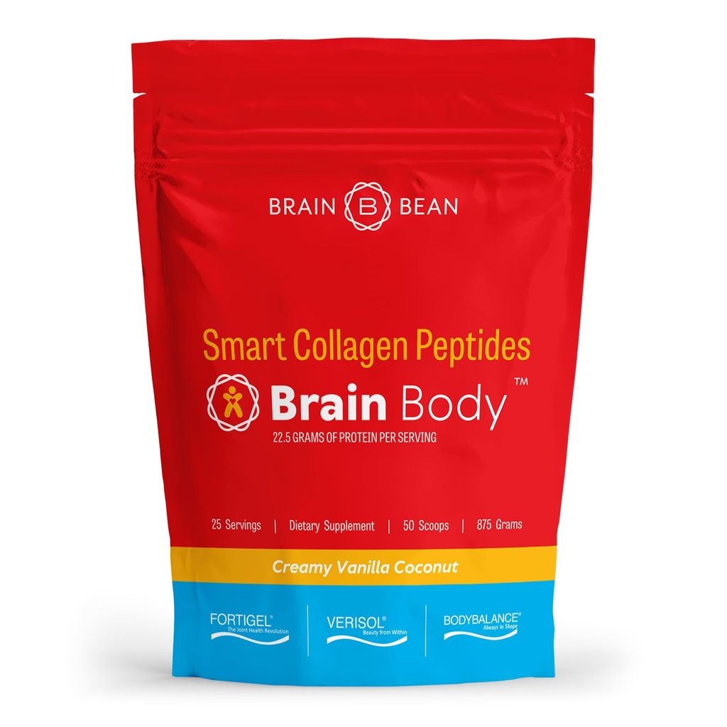 Beyin Vücut Kolajn Peptides Toz - Kadınlar ve Erkekler için Vital Protein & Collagen Supplement - Hydrolyzed Type I & III for Hair, Skin, Nails & Ortak Sağlık - 25 Hizmet - Kremy Vanilla Coconut - 875g