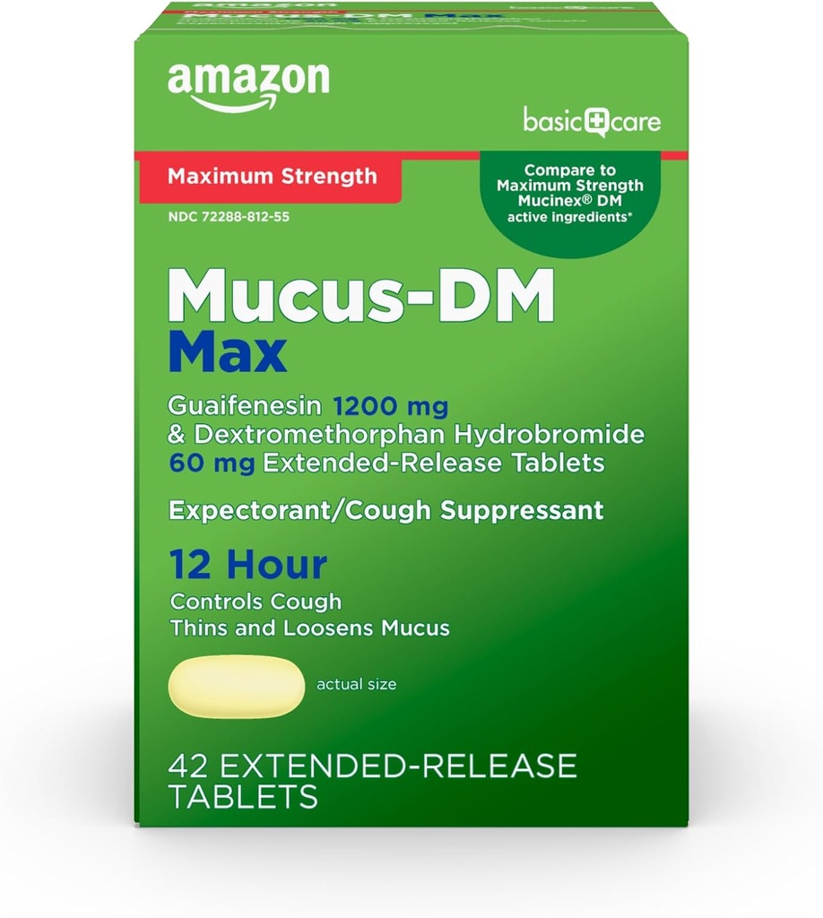Temel Bakım Maksimum Güçlü Mucus DM, Bekleyici ve Cough Suppressant Extended-Release Tabletleri, 42 Kont