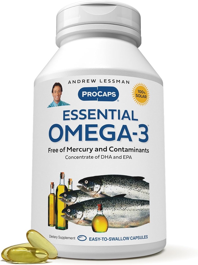 ANDREW LESSMAN Essential Omega-3 Unflavored - 360 Softgels - Ultra-Pure, High Potency Omega-3 Oils. Yüksek DHA, No Stomach Upset, No Contaminants, No Mercury. Küçük Easy to Swallow Softgels