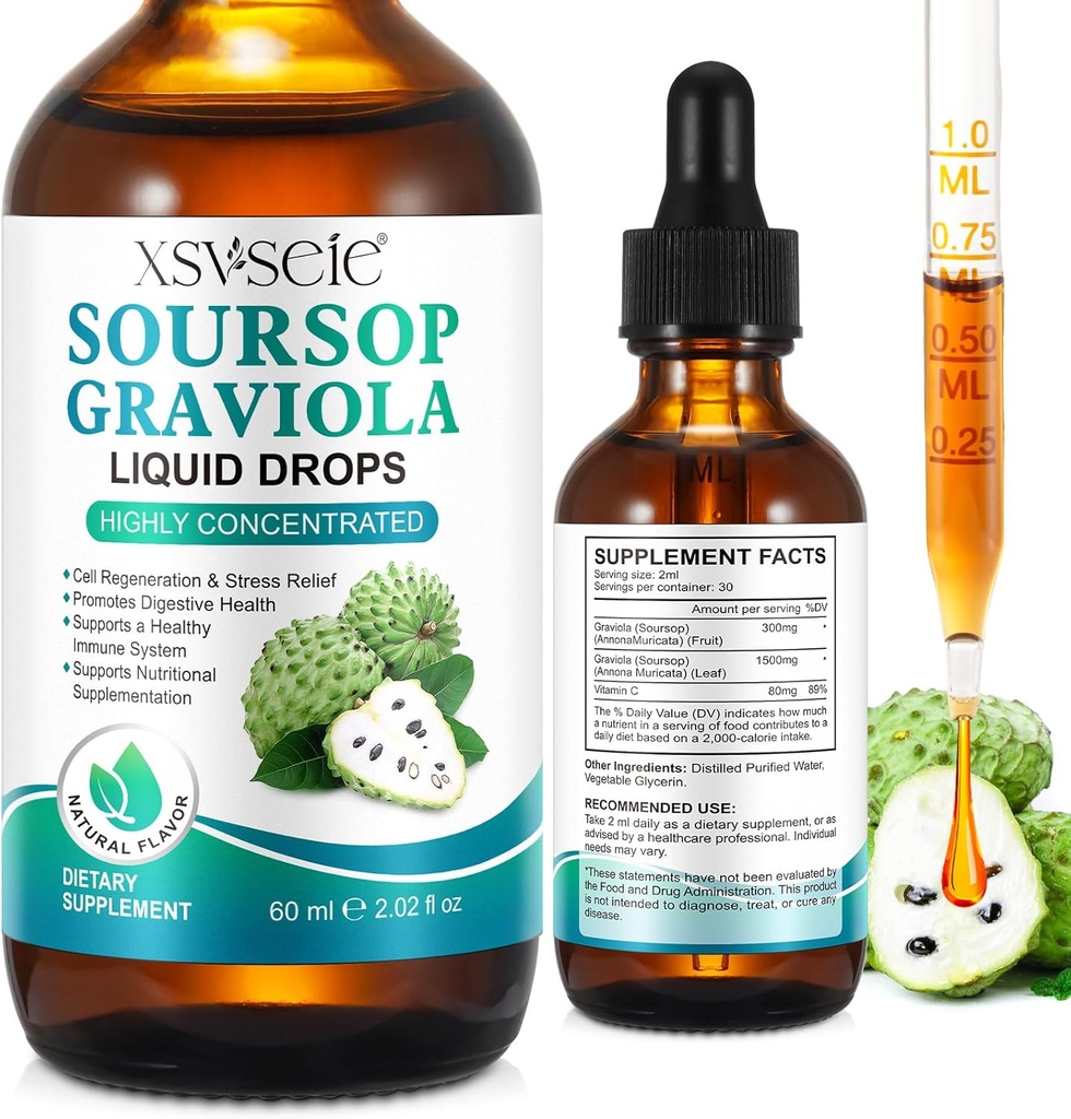 Soursop Graviola Liquid Drop, Soursop Oil for Support & Rejenerasyon, Immune Boost, Relax, Liver ve Sleep, Soursop Bitters Liquid, Vegan, Sugar & Gluten Free, Natural Flavor, for Men & Women-2 Fl Oz