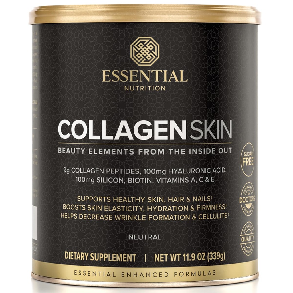 Essential Nutrition Collagen Skin - Hydrolyzed Collagen Peptides, with Biotin, Hyaluronic Acid, Silicon & Vitamin C - Hair, Skin & Nails - Neutral Flavor - 11.9 oz (30 Servings)