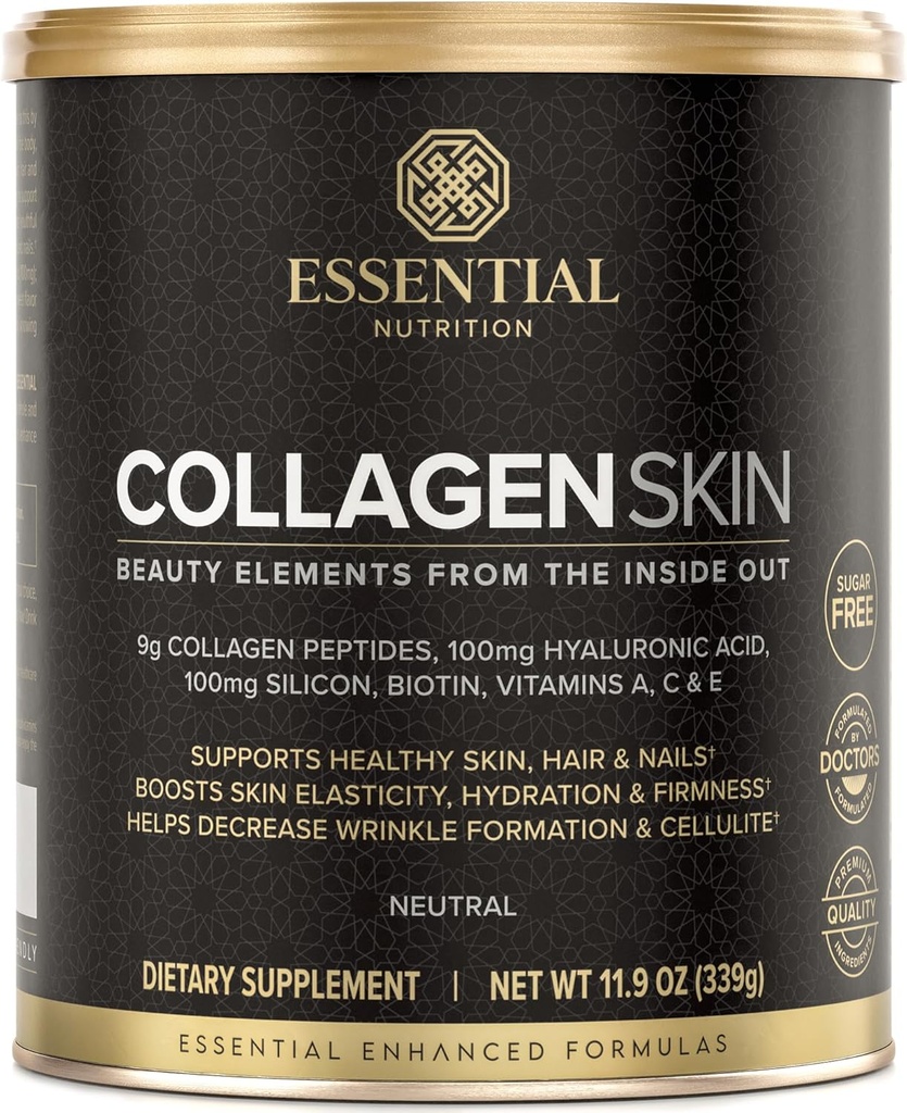 Temel Beslenme Collagen Skin - Hydrolyzed Collagen,, Hyaluronic Acid, Silikon & Biotin - Saç, Skin & Nails - Neutral - 11.9 oz (30 hizmet)