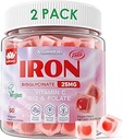 Συμπλήρωμα Vegan Iron για γυναίκες 25mg, χωρίς ζάχαρη Iron Gummies με βιταμίνη C, Methy B12, Folate για την ενίσχυση της ενέργειας, έλλειψη σιδήρου, Όχι μετά τη γεύση, Ροδάκινο Γεύση - 60 Count (Pack of 2)