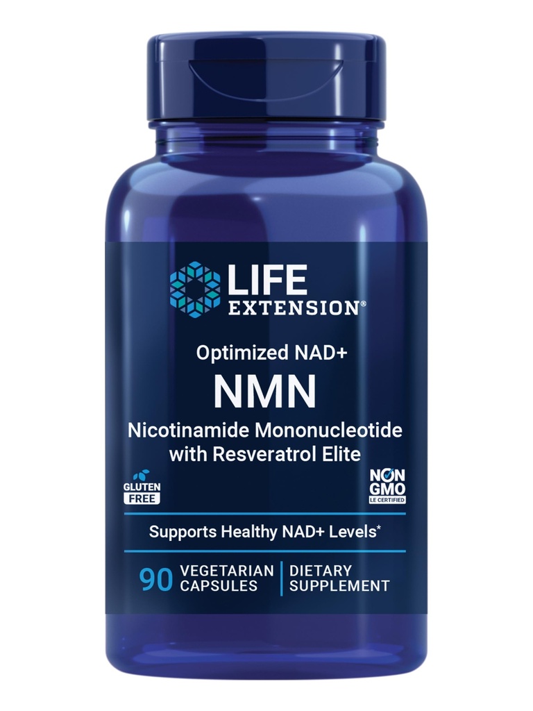 Life Extension NMN with Resveratrol Elite. Nicotinamide Mononucleotide, Trans-Resveratrol, Quercetin & Fisetin. NAD Precursor for Cellular Energy & Healthy Aging. Gluten Free, Non-GMO, 90 Veg Caps
