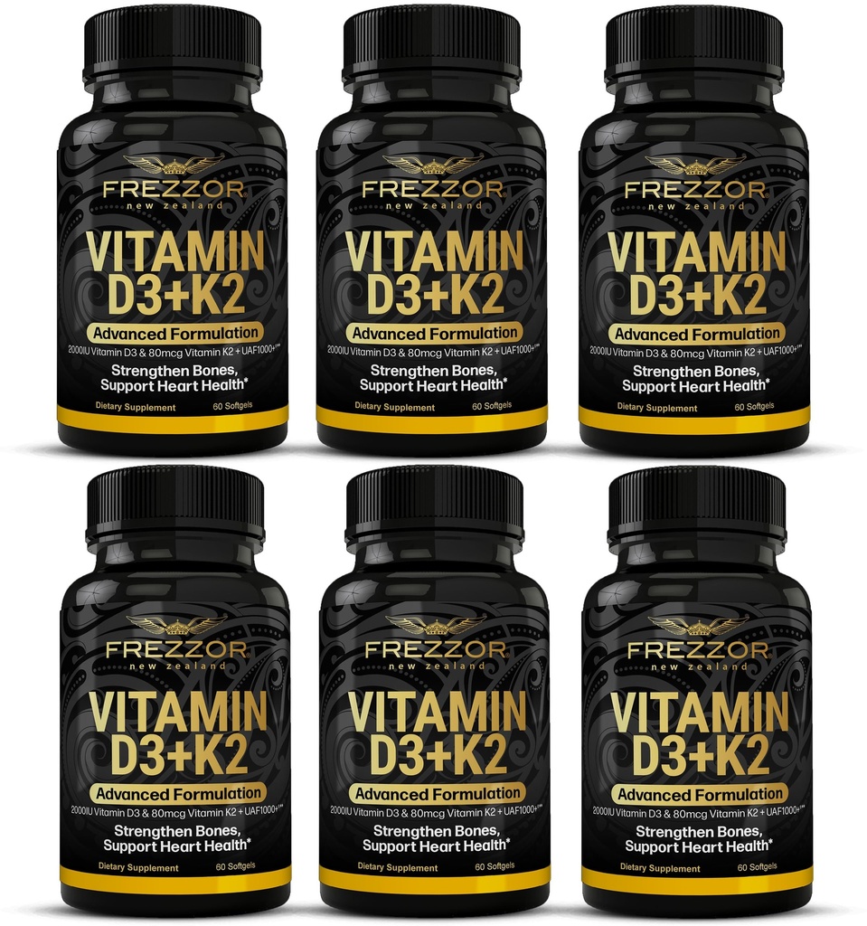 FREZZOR Vitamin D3 and K2 Caps, High Potency D3 2000IU and K2 (MK7) 80mcg, Unique VIT D3 from 100% New Zealand Sheep's Wool Lanolin Cardiovascular Support & Bone Health, 360 Softgels 6 Month Supply