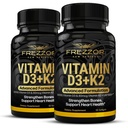 FREZZOR Vitamin D3 and K2 Caps, High Potency D3 2000IU and K2 (MK7) 80mcg, Unique VIT D3 from 100% New Zealand Sheep's Wool Lanolin Cardiovascular Support & Bone Health, 120 Softgels 2 Month Supply