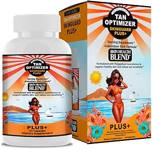 Tan Optimizer SkinGuard Plus+ – Sugar-Free Tanning & Anti-Aging Supplement with 240 mg Polypodium, Beta Carotene & Antioksis for Radiant, Youthful Skin – 30 Capsules