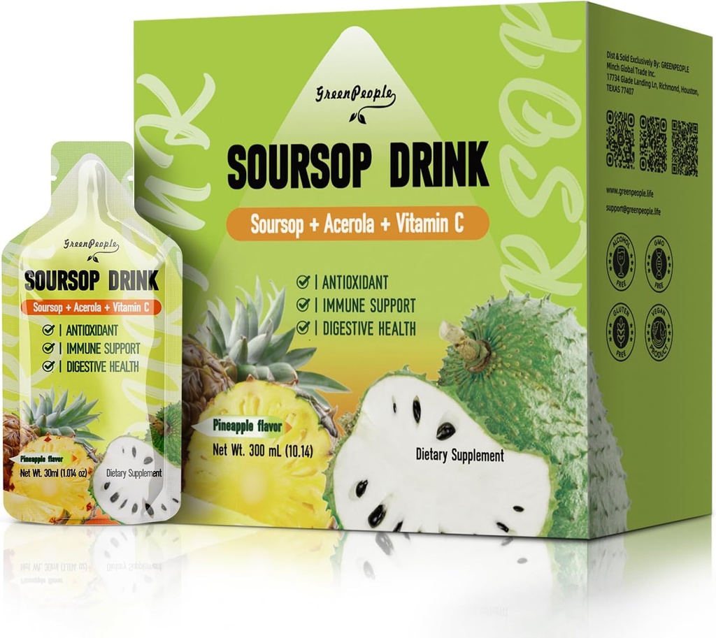 GREENPEOPLE Soursop & Acerola Sıvı Supplement İçer, Soursop Bitters Sıvı, Immune Boosting Vitamin C Drink, Fast Abxia, Vegan, Non-GMO, 10 Packets