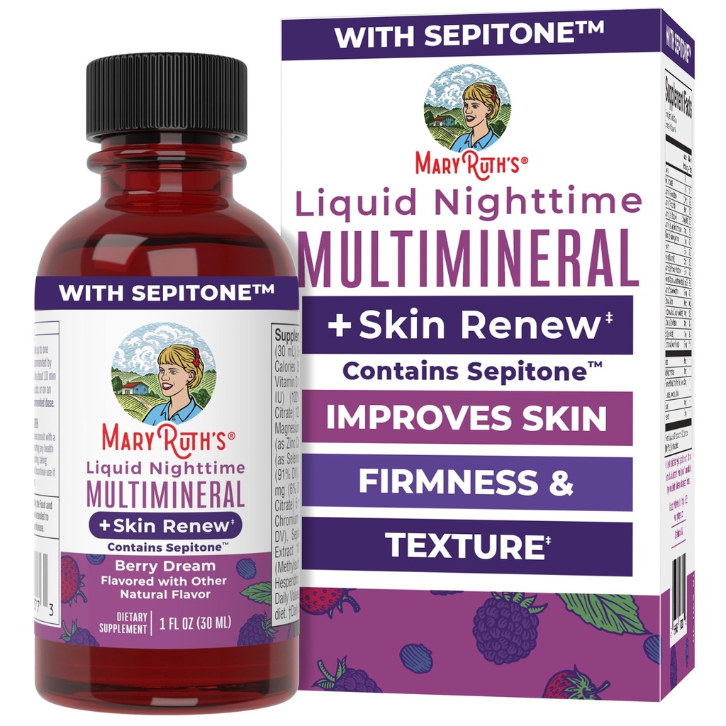 MaryRuth's Travel Size Liquid Nighttime Liquid Multimineral + Skin Renew | Clinically Shown in Women to Reduce Fine Wrinkles & Improve Skin Firmness | Sepitone | NO Melatonin | Vegan | 8 Servings