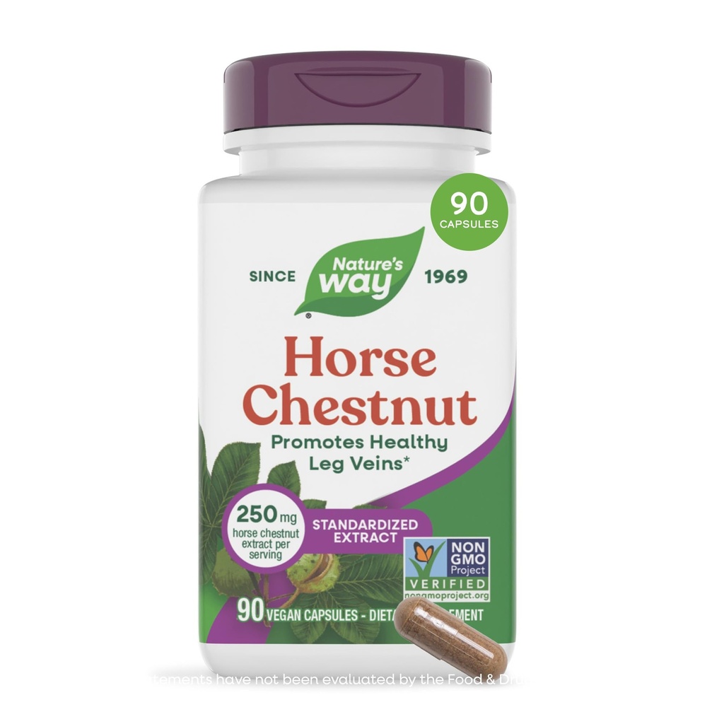 Nature's Way Horse Chestnut Extract, Premium Extract, Promotes Healthy Leg Veins*, 250 mg ανά Serving, Vegan, 90 Κάψουλες (Packaging May Vary)