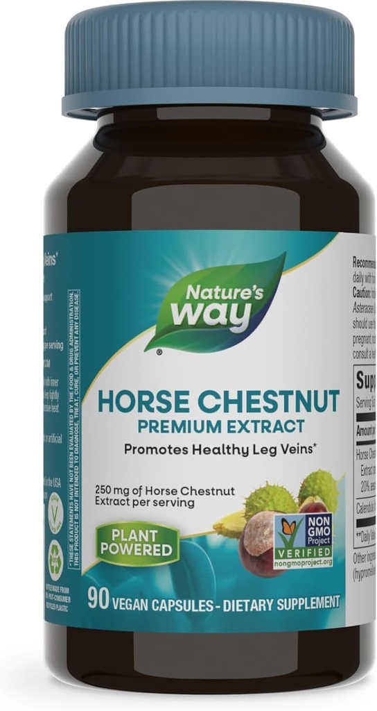 Nature's Way Horse Chestnut Extract, Premium Extract, Sağlıklı Leg Veins*, hizmet başına 250 mg, Vegan, 90 Capsules (Pazarlama May Vary)