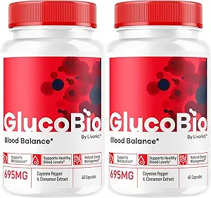 (2 Pack) GlucoBio Capsules - Resmi Gluco Bio Support Pills, Genel Denge için Gelişmiş Formula, GlucoBio Pills, GlucoBio Supplement, Glucovio Yorumlar, 60 Capsules for 2 Ay