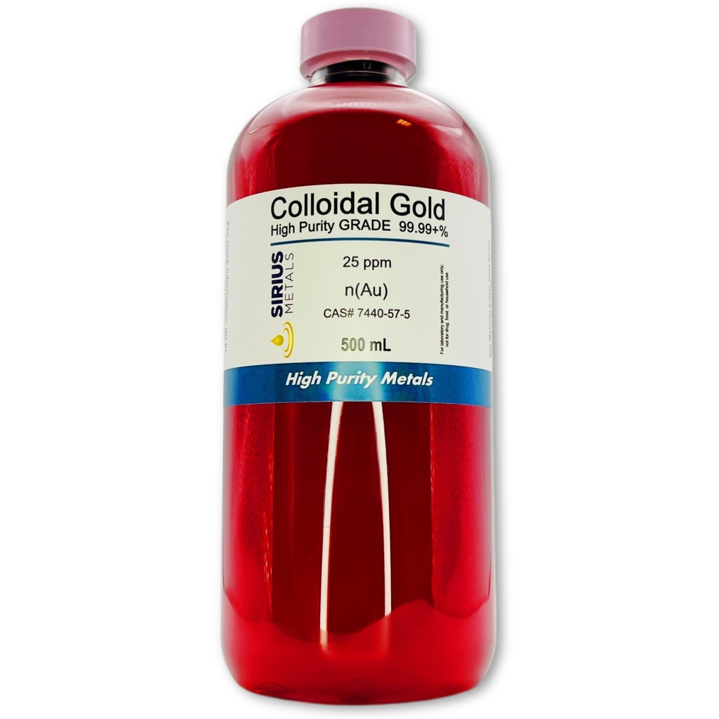 Gerçek Colloidal Altın - 25 ppm -% 99.99+ boy - 500 mL (16.9 Fl Oz) Clear BPA-Free Plastik Şişe - ABD'de Made in USA