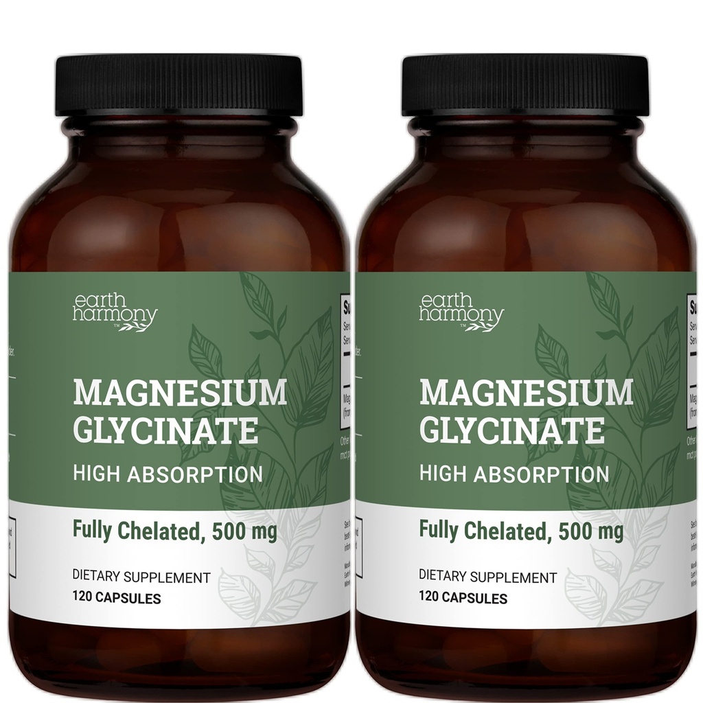 Dünya Harmony Chelated Magnezyum Glycinate 500 mg - 120 Capsules (2-Pack, 1000 mg Total)